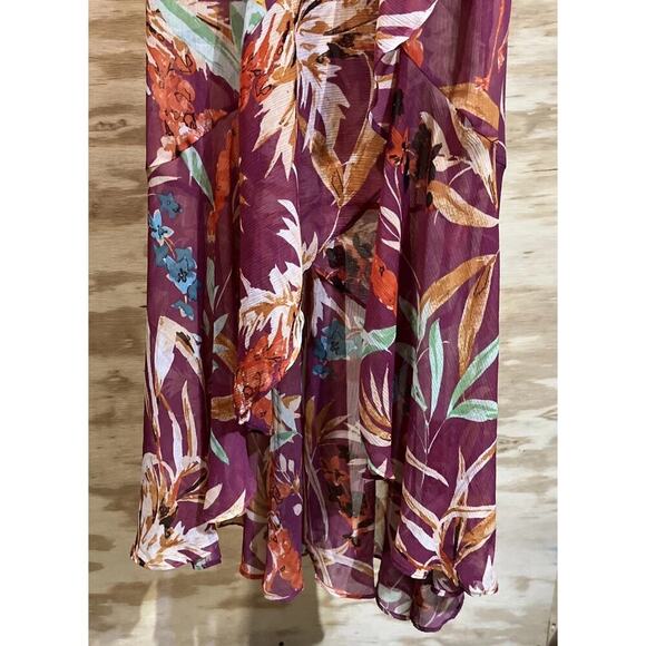 Express Women Maroon Floral Maxi Dress XS Ruffle High Low Flowy Fairy Festival - Picture 7 of 16